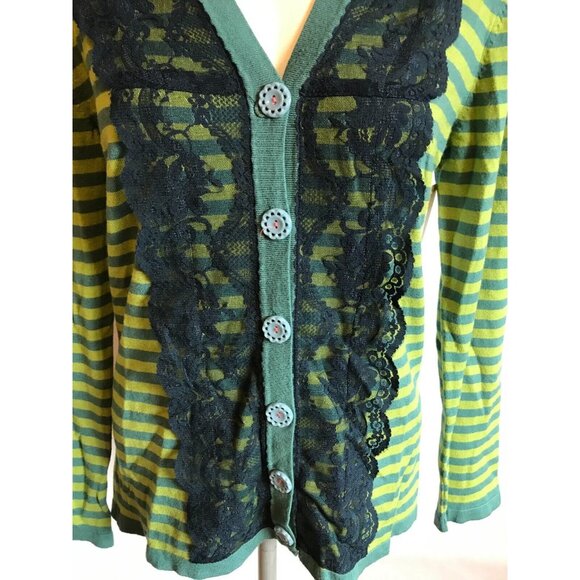 Matilda Jane Green & Blue Striped Cardigan W/ Lace, Size Small (US) - Picture 3 of 10
